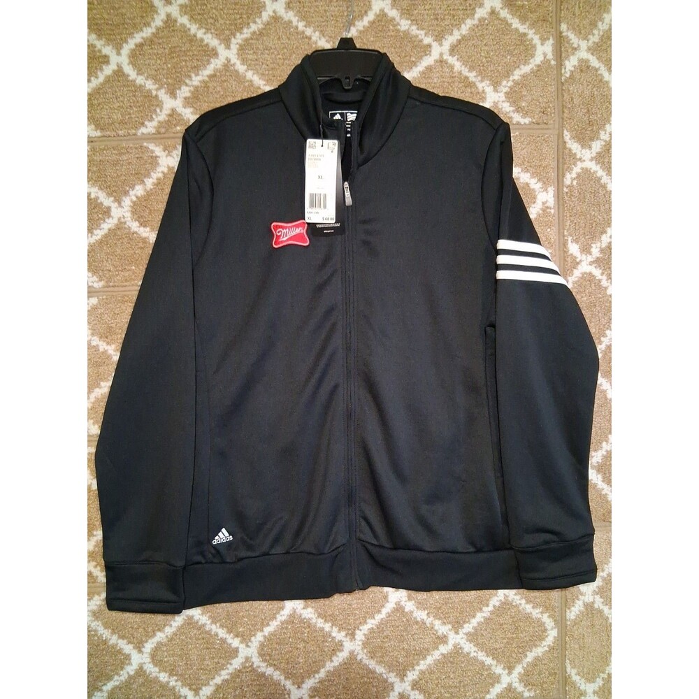 Adidas Golf Jacket Mens XL Black Full Zip Lightweight Windbreaker Miller Beer